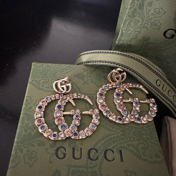 Gucci Double G Multi-Color Gemstone Dangle Earrings! Brand new! - Picture 5 of 6